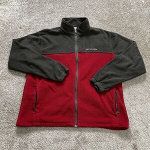 Columbia Jacket Adult XL Extra Large Red Gray Full Zip Soft Fleece Outdoor Mens